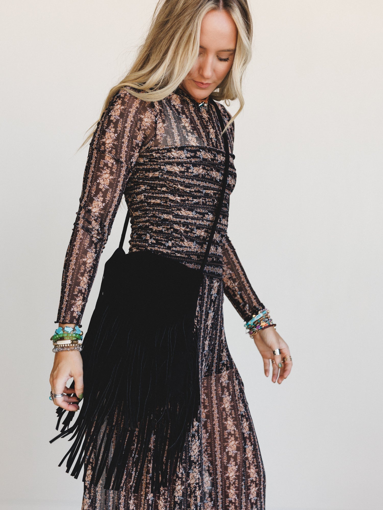 Out West Fringe Crossbody Bag - Black