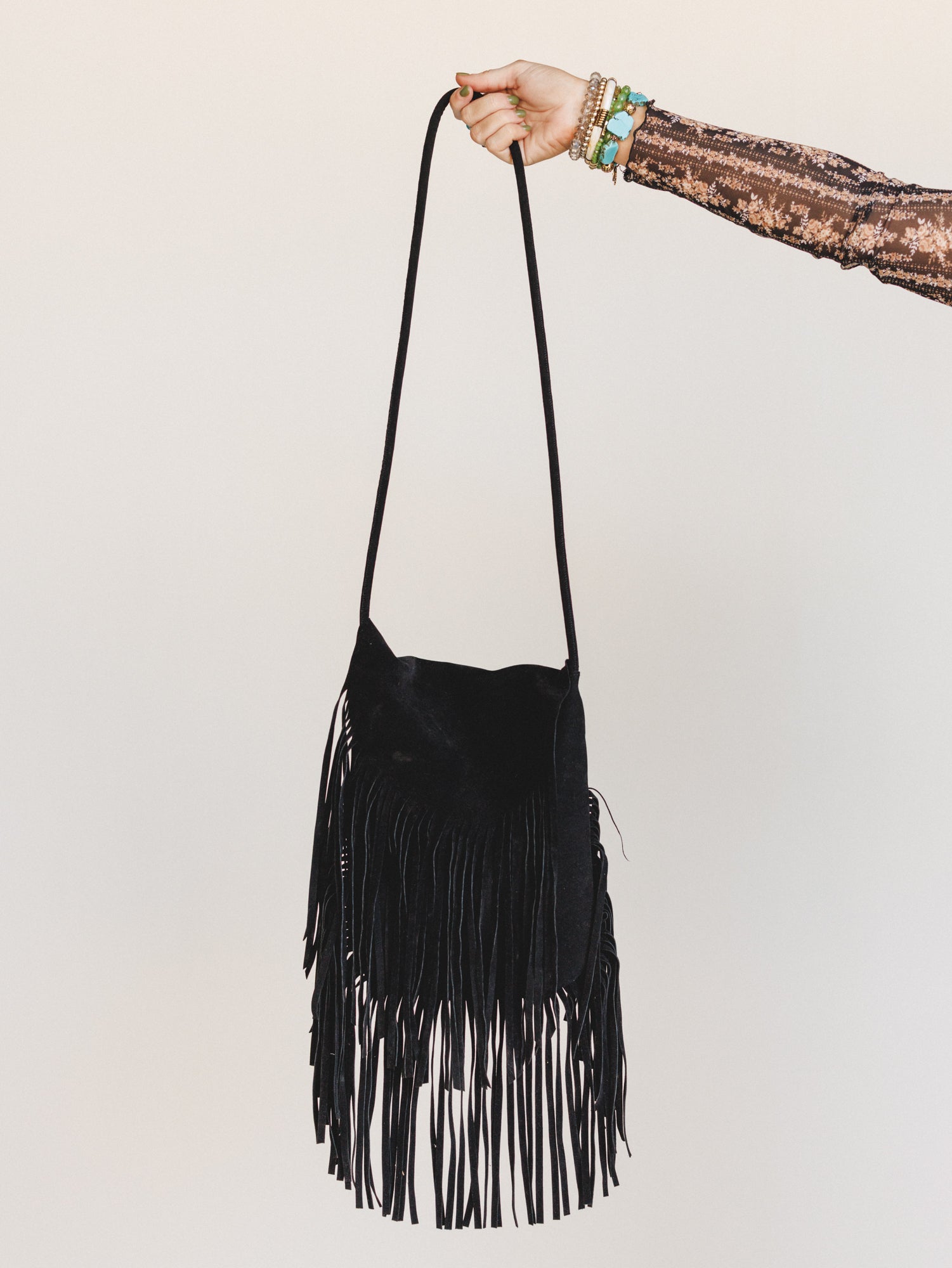Out West Fringe Crossbody Bag - Black