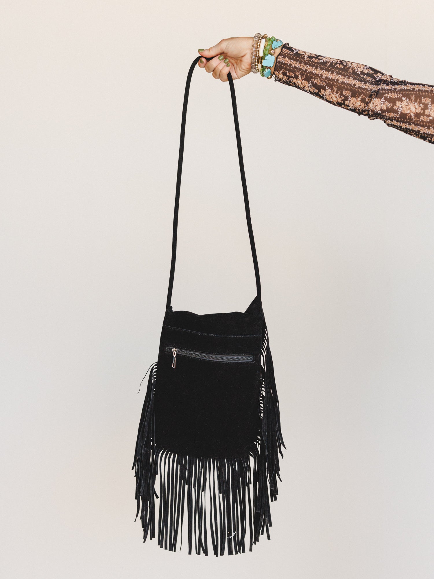 Out West Fringe Crossbody Bag - Black