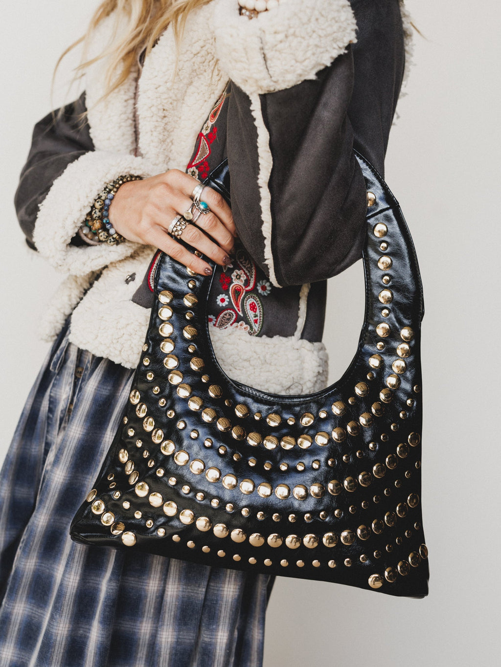 She's A Stud Shoulder Bag - Gold Black