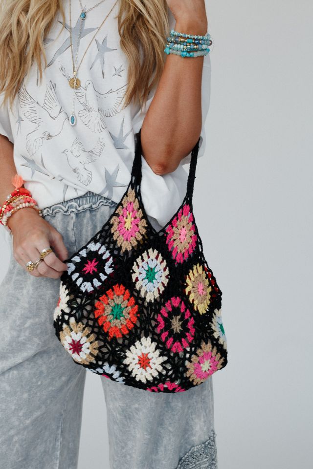 Poppy Coast Crochet Handbag - Black